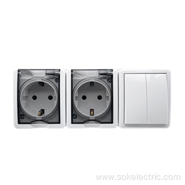 Waterproof Double Schuko Power Outlet With Shutter Switch